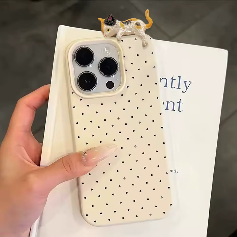 Korea Lovely Polka Dot 3D Katze Handyhülle für iPhone 17 16 15 14 13 12 11 Pro Max Plus Air stoßfestes Cover - Bild 5