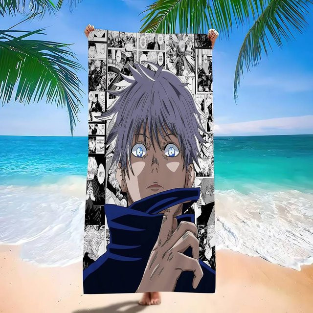 JMG Household Supplies Anime Jujutsu Kaisen Satoru Gojo Mikrofaser Strandtuch, weiches und saugfähiges Handtuch in Multicolour, Breite: 50 cm, Länge: 100 cm - Bild 1