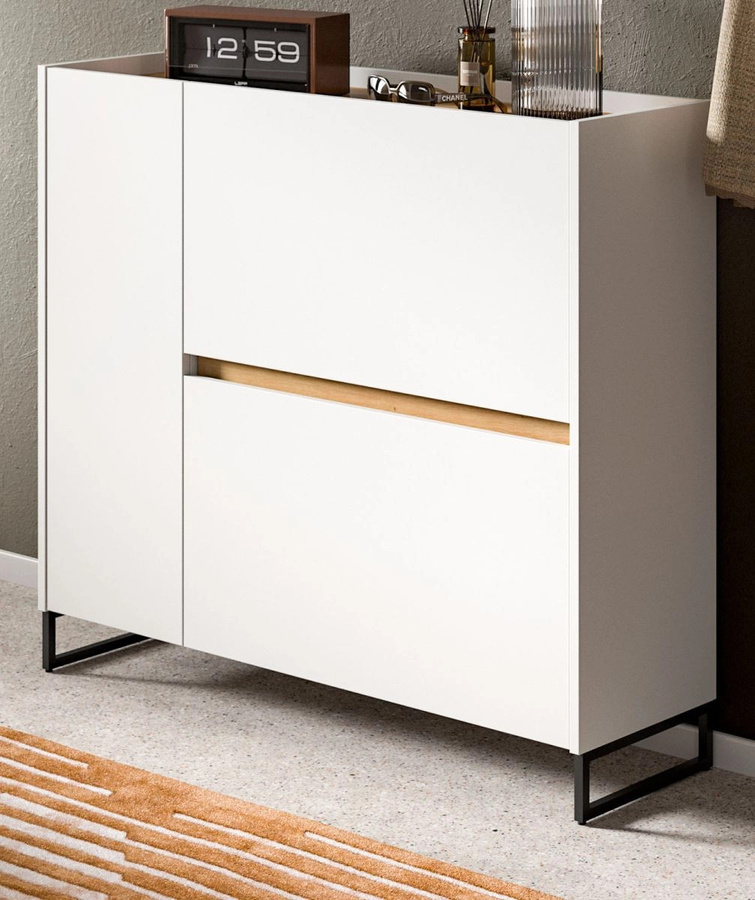 Schuhkipper Borga Inn.Furn in Weiß und Eiche, B/H/T: 110 x 94 x 32 cm - Bild 1
