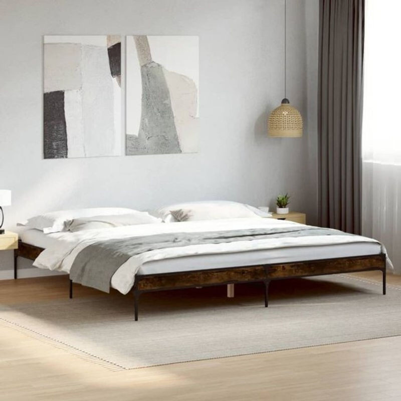 vidaxl Bettgestell im Industrial Design aus Holzwerkstoff und Metall in Braun, B/T: 200 x 200 cm - Bild 1
