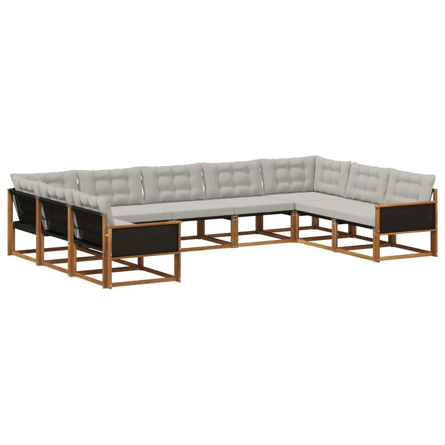 vidaXL Outdoor-Sofagarnitur L-Form aus massivem Akazienholz mit Textilene und Kissen in Grau und Natur - Bild 2
