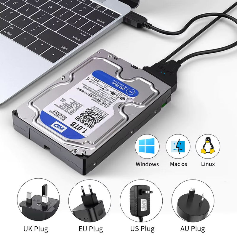PUSKILL USB 3.0 zu SATA und USB-C Adapter für 2.5 und 3.5 Zoll SSD und HDD Festplatten inklusive 12V/2A Netzteil, Schwarz - Bild 2