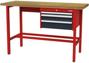 STIER Werkbank mit 3 Schubladen in Rot und Grau, B/T/H: 150 x 60 x 96 cm - Bild 1