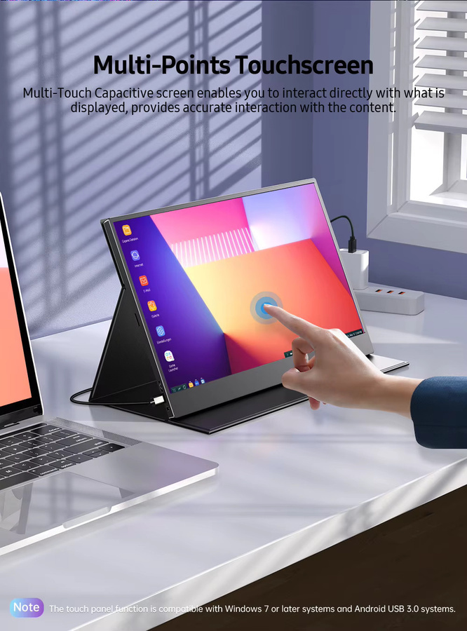 UPERFECT Touch E7 Tragbarer 15,6 Zoll Touchscreen-Monitor Full HD 1080P mit 100 % sRGB, Schwarz, HDMI und USB-C Anschluss für Laptop, Smartphone und Konsole - Bild 2