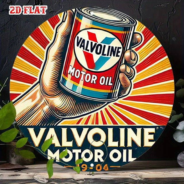 Potdemiel Metallschild Valvoline Motor Oil Vintage Garage Dekor Rund, Durchmesser: 20 cm, Mehrfarbig - Bild 1