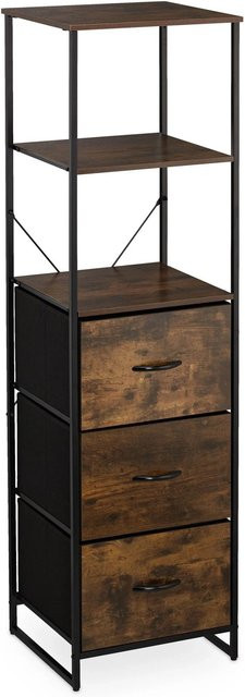 Relaxdays Standregal im Industrial Style aus Buchenholz und Eisen mit Schubladen, Schwarz und Dunkelbraun, H x B x T: 155 x 43 x 42,5 cm - Bild 1