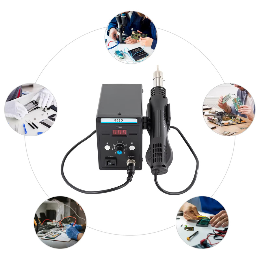 Toolour 858D Lötstation und Heißluftpistolen-Set in Schwarz mit LED-Temperaturanzeige und 100-500 °C Regelung - Bild 4