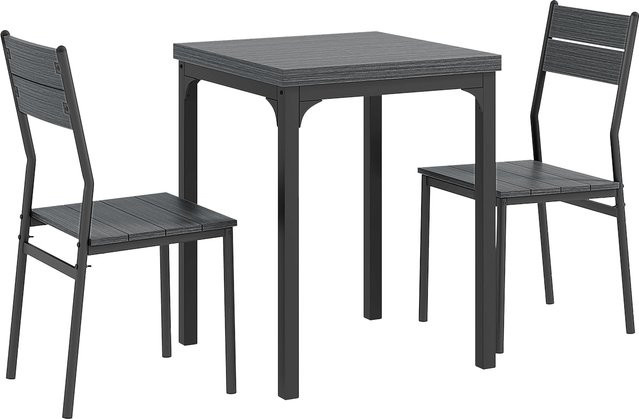 HOMCOM 3-teilige Essgruppe in Grau mit Esstisch und 2 Stühlen aus MDF und Stahlrahmen - Bild 1