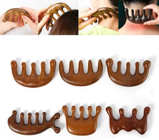 Holz Therapie Massage Kamm und Gua Sha Massagegerät, Sandelholz, Unisex - Bild 1
