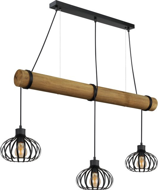 GLOBO Lighting Hängeleuchte CALDWELL in Schwarz Matt und Braun aus Metall und Holz mit höhenverstellbarer Aufhängung und E27 Fassung - Bild 1