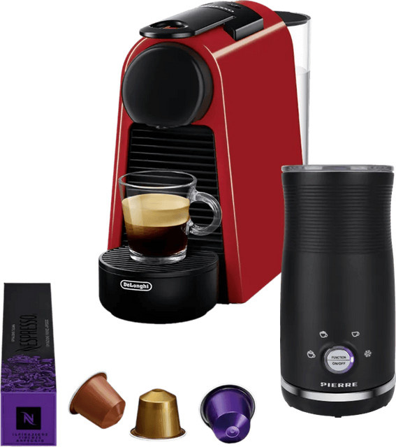 De'Longhi Nespresso Essenza Mini EN85.R Kapselkaffeemaschine in Rot mit Pierre Milchaufschäumer - Bild 1