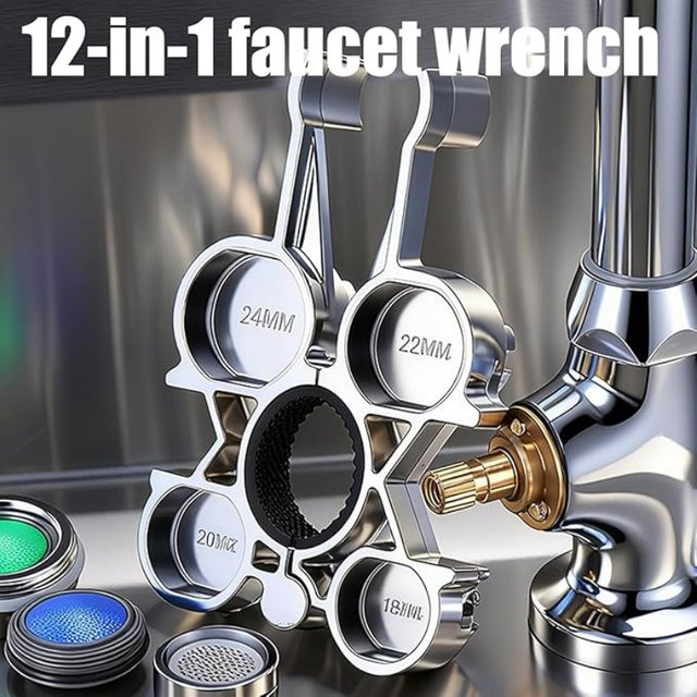 NIUXIANG 12-in-1 Wasserhahn-Belüfter-Schraubenschlüssel aus Metall in Silber mit ergonomischem Griff für Sanitärarmaturen - Bild 1