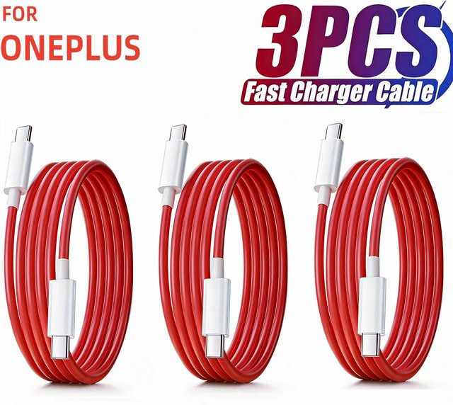 3er-Set USB Typ-C Ladekabel für OnePlus in Rot, 100W 12A Hochgeschwindigkeits-Datenkabel für USB-C Geräte - Bild 1