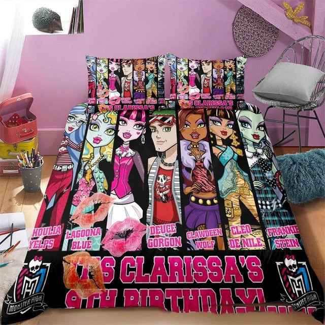 Monster High Bettwäsche-Set mit 3D-Druck aus Mikrofaser, bestehend aus Bettbezug und Kissenbezügen, Mehrfarbig, B/H: 135 x 200 cm - Bild 1