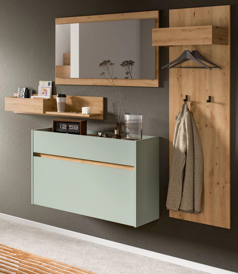 4-tlg. Garderobe Set Borga von Inn.Furn in Salbei und Eiche, modern, Höhe: 205 cm, Breite: 192 cm, Tiefe: 32 cm - Bild 1