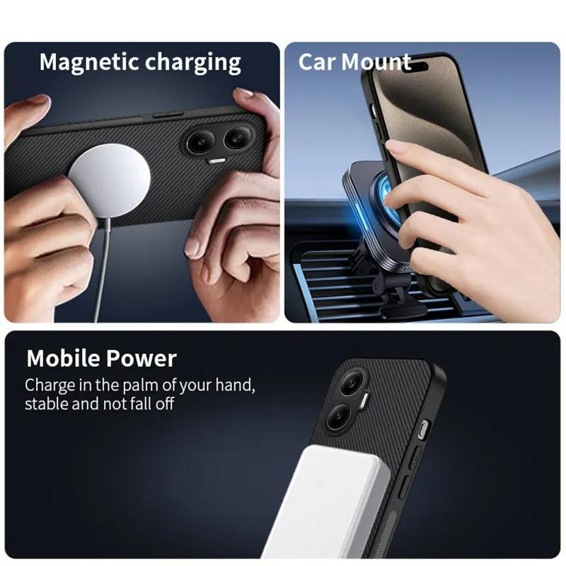 Xiaomi POCO F7 Magnetische Handyhülle aus Kohlefaser Leder in Schwarz mit Matt Textur und kabelloser Ladefunktion - Bild 2