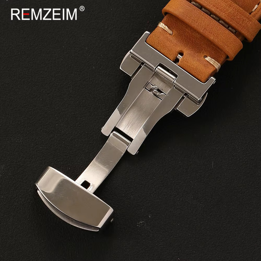 REMZEIM Uhrenarmband Leder, Edelstahl, Silber, Herren - Bild 2
