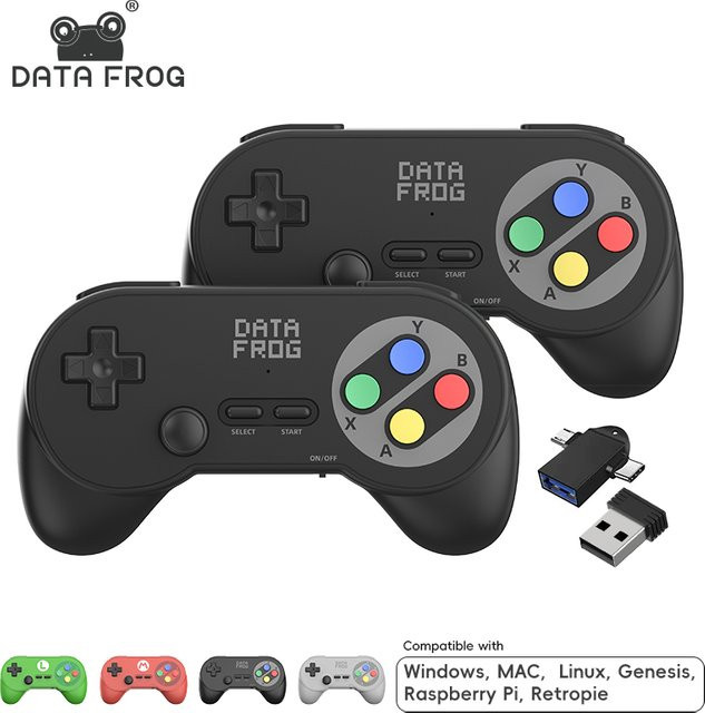 Data Frog PC07 Kabelloser Retro-Spielcontroller mit Dual-USB-Empfänger für 2 Spieler, Plug & Play Gamepad für PC und Android TV Box, Rot und Grün - Bild 1