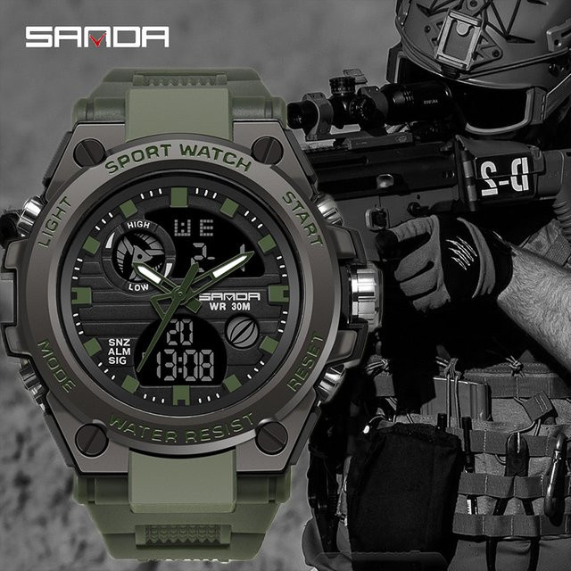 SANDA Armbanduhr Digitaluhr, Grün, Kunststoff, Herren - Bild 1