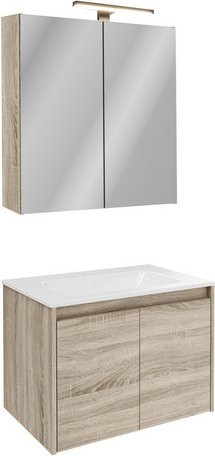 Fackelmann Badmöbel-Set Compact Line in Sonoma Eiche, bestehend aus Spiegelschrank mit LED-Beleuchtung und Waschtischunterschrank mit 2 Türen, Braun, B/T/H: 71,0 x 50,95 x 46,5 cm - Bild 1