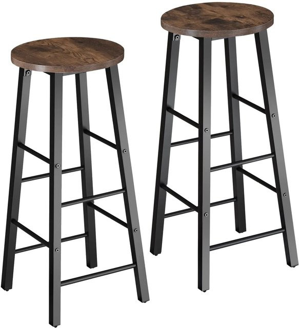 tectake Set Barhocker Keynes Industrial Style aus Stahl und Holz in Schwarz und Braun, B/T/H: 31 x 31 x 72,5 cm - Bild 2