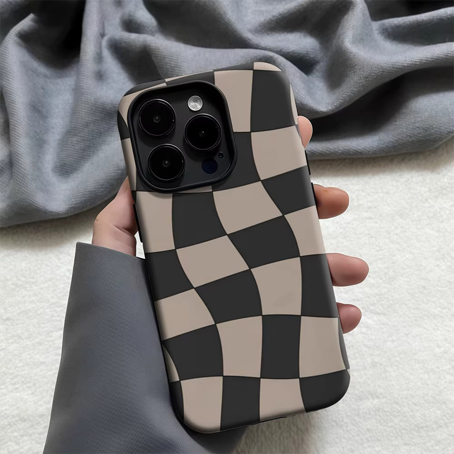 Potdemiel Handyhülle mit welligem Checker-Design für iPhone 11 bis iPhone 17 Pro Max Plus, mehrfarbig, doppellagige Rückseite - Bild 4