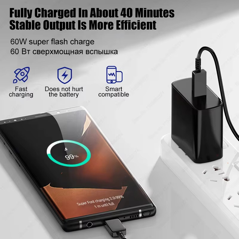 Samsung Original PD 60W Schnellladegerät mit USB-C Typ-C Kabel in Schwarz - Bild 2