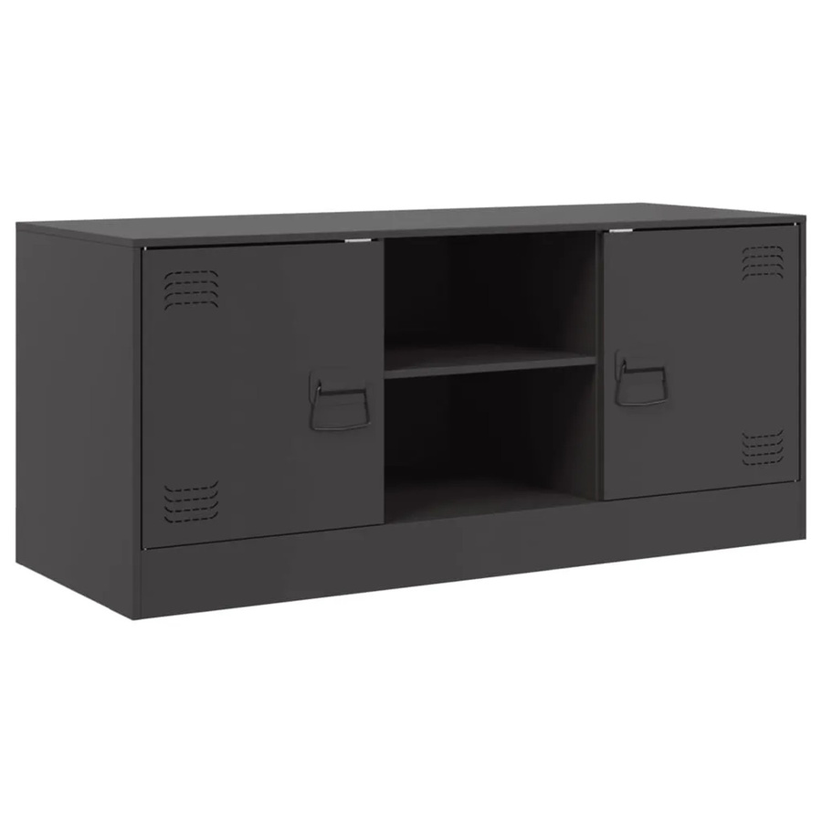 vidaXL TV-Schrank aus Stahl in Schwarz, modernes Design für dein Wohnzimmer, B/T/H: 99 x 39 x 44 cm - Bild 2