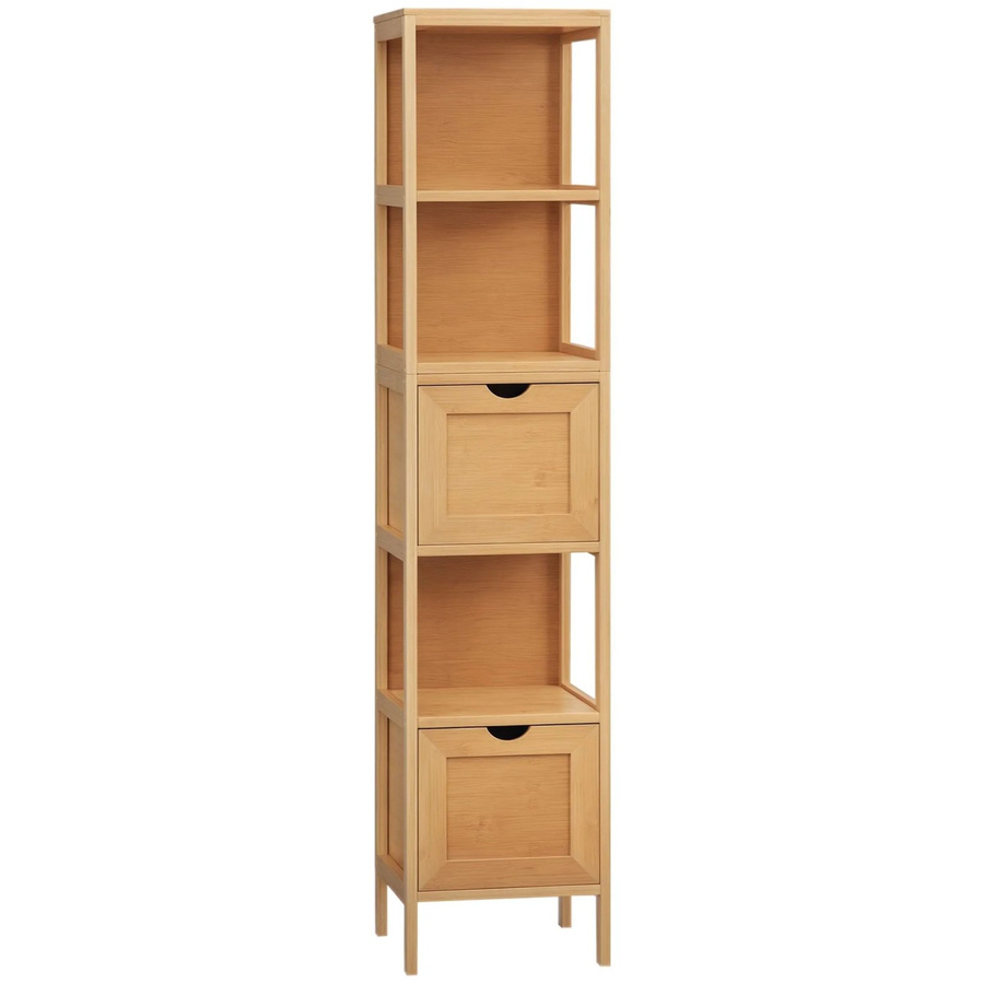 Kleankin Badezimmerschrank aus Bambus in Natur mit 2 Schubladen und Kippschutz, H x B x T: 140 x 30 x 30 cm - Bild 2