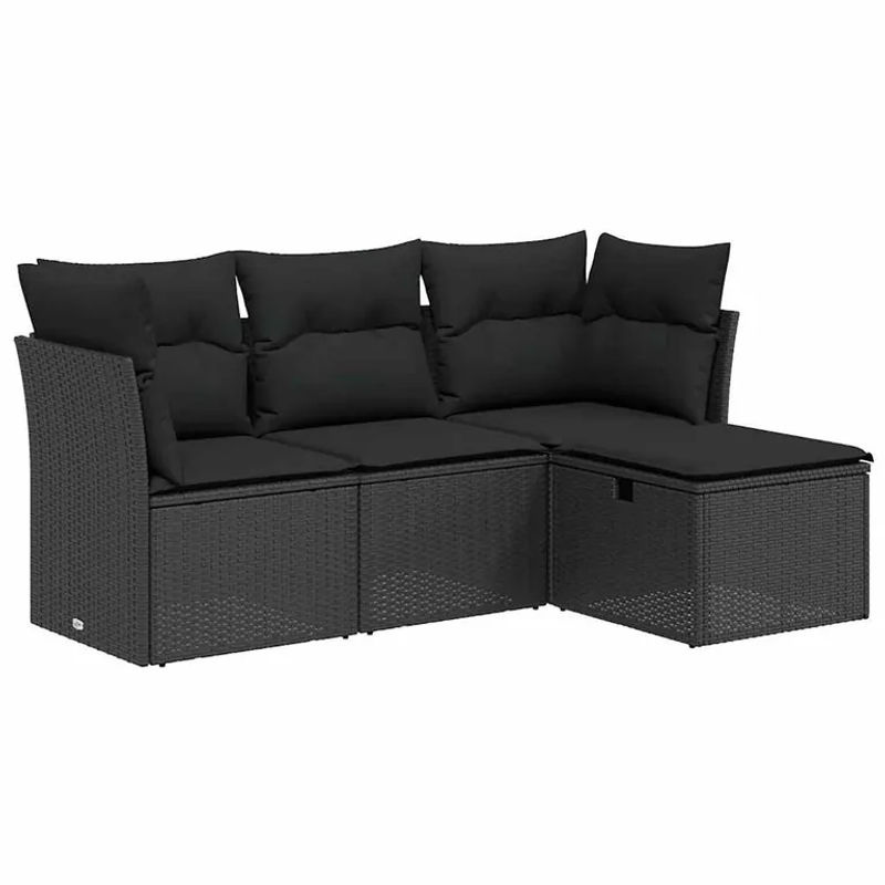 vidaXL 4-tlg Garten-Sofagarnitur in L-Form aus schwarzem PE-Rattan mit Polsterkissen und Stauraum - Bild 3