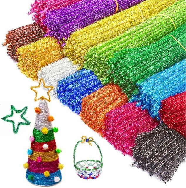 100 Stück Glitzer-Chenille-Stiele in Silber und Multicolour, 30 cm Bastelbedarf für DIY-Projekte und Weihnachten - Bild 1