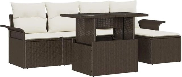 vidaXL Garten-Sofa-Set aus Poly Rattan in Braun mit 6-teiliger Polstergarnitur und integriertem Kissen-Speicher - Bild 1