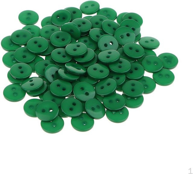 100 Runde Harzknöpfe mit zwei Löchern in Grün und Multicolour von DIY Mall für Bastelarbeiten und Scrapbooking, Durchmesser: 1 cm - Bild 1