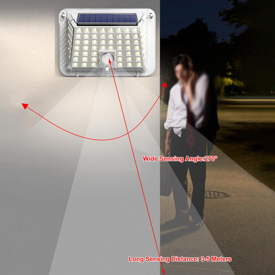 TOMTOP JMS Solarbetriebene LED Außenleuchte mit 90 LEDs, Weiß, mit Bewegungssensor und 3 Beleuchtungsmodi - Bild 3