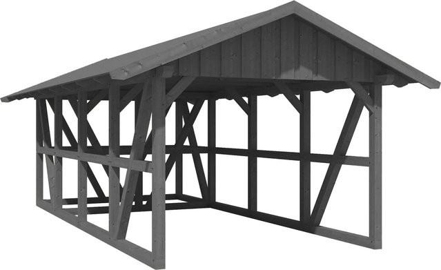 Skan Holz Carport Schwarzwald aus Fichtenholz mit Dachschalung und Abstellraum in Grau, B/T/H: 772 x 424 cm - Bild 1
