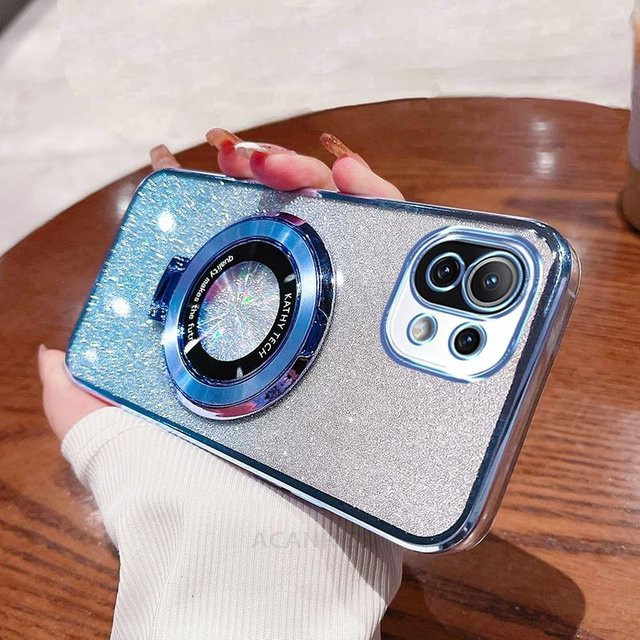 Xiaomi Mi 11 Lite 5G Silikon Schutzhülle mit Glitter-Überzug und Standfunktion in Grau - Bild 1