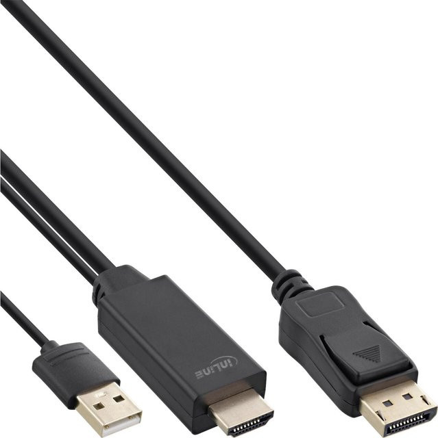 InLine HDMI zu DisplayPort Konverter Kabel 4K in Schwarz/Gold, Länge: 1,5 m - Bild 1