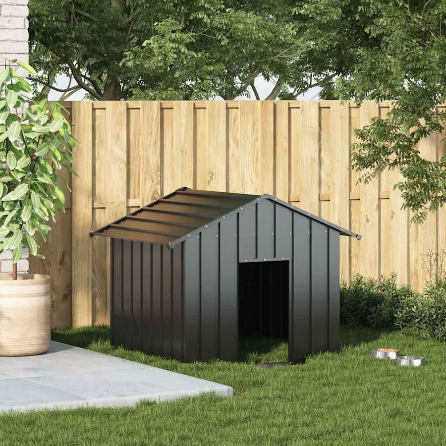 VIDAXL Hundehütte aus verzinktem Stahl mit schwarzem Dach, B/T/H: 131 x 101 x 102 cm - Bild 2