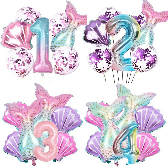 PartiesTour Meerjungfrau Party Ballons Set mit Folienballons in Zahlenform 1-9 für Geburtstagsdekorationen und Baby Shower, Höhe: 81,28 cm - Bild 1