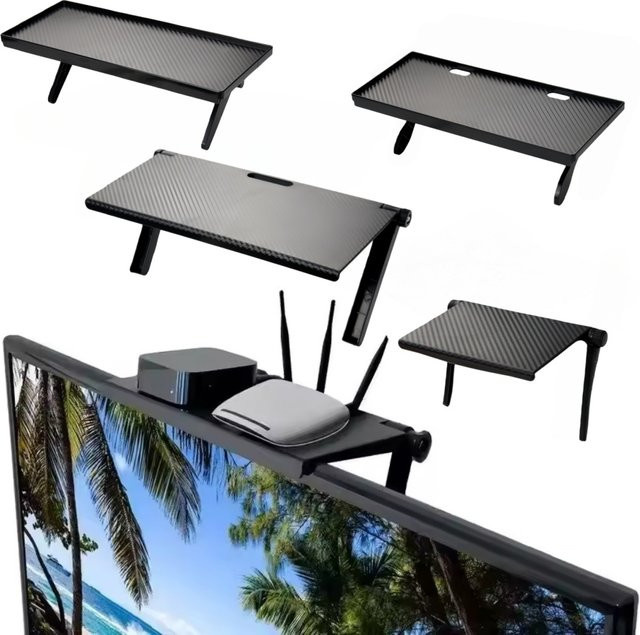 Multifunktionales Monitor-Regal aus Metall in Schwarz zur Aufbewahrung auf dem TV oder Computerbildschirm - Bild 1