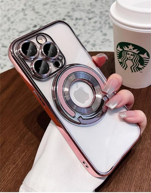 Yiran Luxus MagSafe Magnetische Handyhülle mit galvanisiertem Rahmen und Objektivschutz für iPhone 16 Pro Max, 15 Plus, 14, 13, 12, 11 in Grau/Transparent - Bild 1