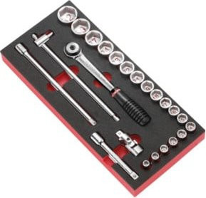 Facom Schaumstoffmodul Serie 1/2 Zoll Antriebselemente mit Steckschlüsseln und Umschaltknarre, 23-teilig, Schwarz - Bild 1