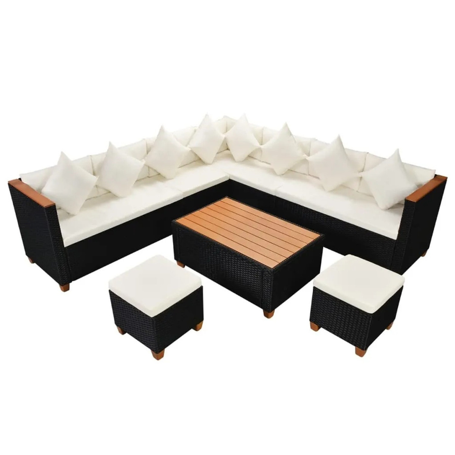 vidaXL 7-tlg. Garten-Lounge-Set aus Poly Rattan in Schwarz mit Auflagen und Polstern für Terrasse und Garten - Bild 2