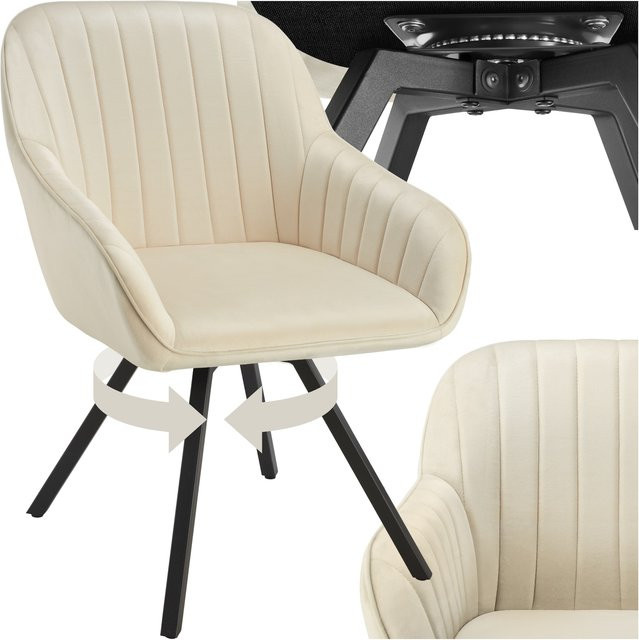 tectake Drehbarer Armlehnstuhl in Samtoptik mit Stahlbeinen, Beige, B/T/H: 58 x 58 x 82 cm - Bild 1