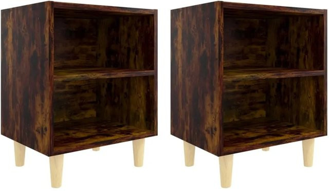 vidaXL Nachttische 2er Set in Räuchereiche mit Massivholz-Beinen aus Eukalyptus, Braun, B/T/H: 40 x 30 x 50 cm - Bild 1
