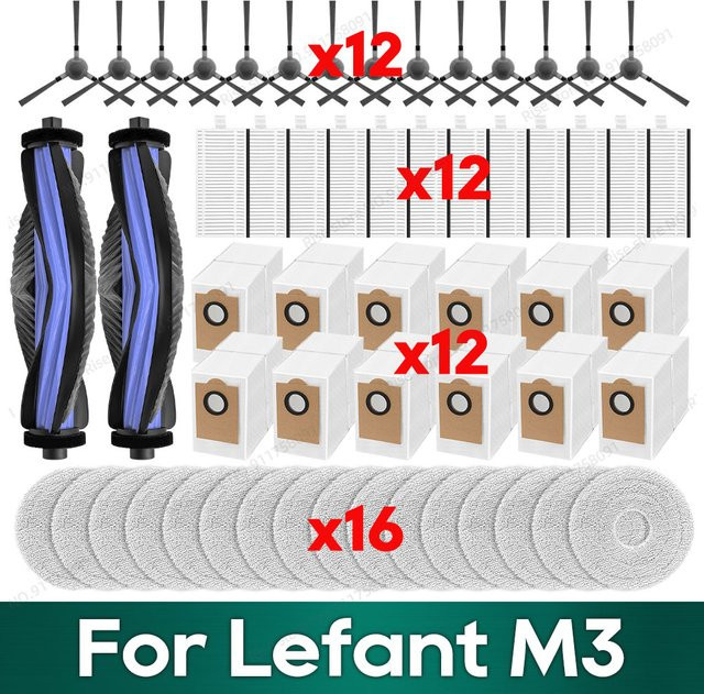 OSSIEAO Ersatzteil-Set für Lefant M3, M3 MAX und M3L mit Hauptbürste, Filtern, Mopp-Tüchern und Staubbeuteln - Bild 1