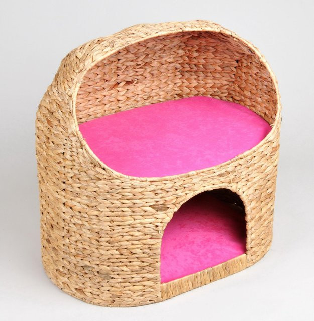 Katzenhöhle Marvin von Silvio Design aus Wasserhyazinthe mit Kissen in Pink, B/T/H: 55,0 x 39,0 x 54,0 cm - Bild 1