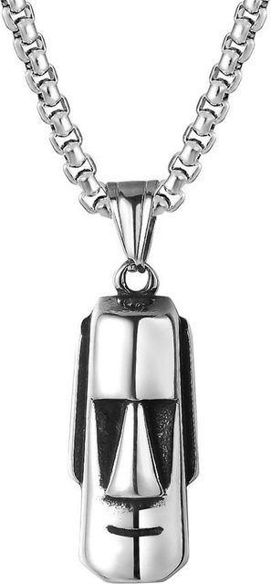 Wucifang Jewelry Halskette, Moai Mann Gesicht Anhänger, Edelstahl Titan, 60cm, Unisex, grau - Bild 1