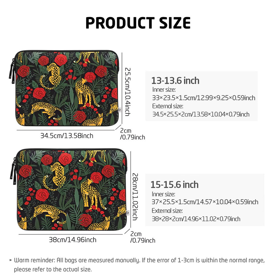 ValueWin Laptop-Hülle mit Leoparden-Rosen-Print in Schwarz und Multicolour, stoßfeste Notebook-Tasche für 13, 13,6, 15 und 15,6 Zoll, passend für MacBook, Dell, HP und Lenovo - Bild 2