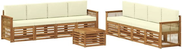 vidaXL Sofagarnitur aus Massivholz Akazie mit 9 Kissen in Beige im modernen Latten-Design - Bild 1